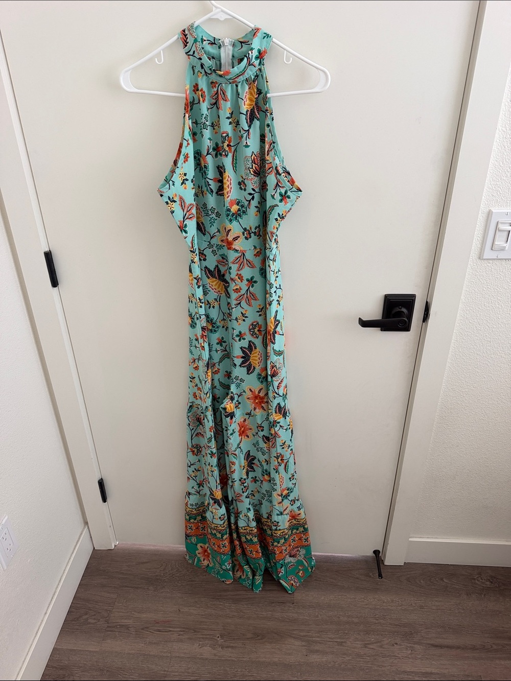 Turquoise Floral Halter Maxi Dress jumpsuit, ankle length